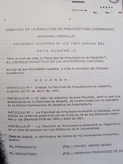 Acuerdo 31 de 1954 - Crea la Facultad de Arquitectura de Medellín