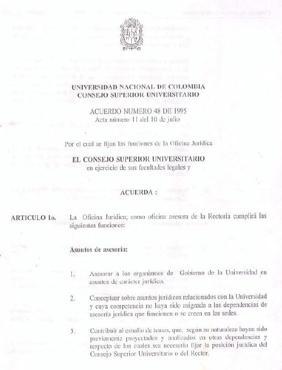 Acuerdo 48 de 1995 - Fija funciones de la Oficina Jurídica